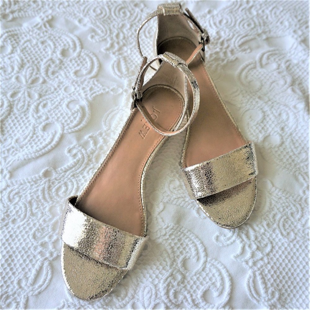 J Crew Gold Sparkly Strappy Wedge Sandals 7.5